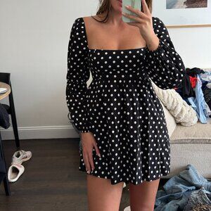 Reformation Michaela Polka Dot Babydoll Mini Dress – 3/4 Sleeves